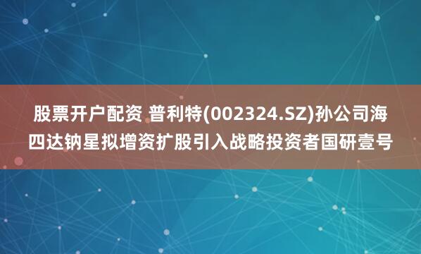 股票开户配资 普利特(002324.SZ)孙公司海四达钠星拟增资扩股引入战略投资者国研壹号